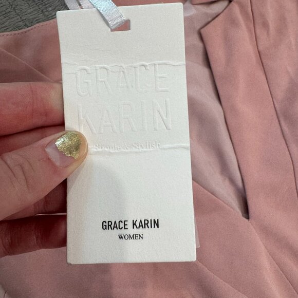 Grace Karin NWT pink pleated sleeveless dress tie belt V-neck size small D50 - Picture 3 of 9